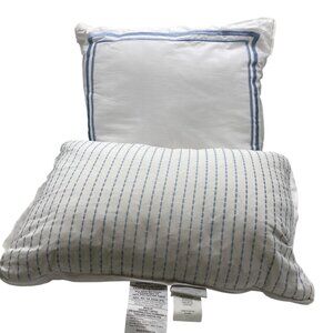 Shabby Chic throw pillow lot white blue embroidered trim cotton pair lot 2 bedro